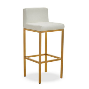 Interiors by Premier White PU and Gold Finish Bar Chair, Glam Touch Indoor Metal Bar Stool, Footrest Bar Chair