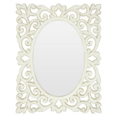 Interiors By Premier White Rococo Wall Mirror With Symmetrical Design,Accent Mirror With Weathered Edges,Oval Mirror For Bedroom