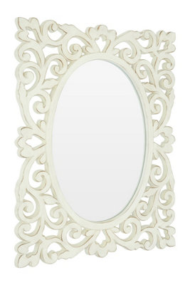 Interiors By Premier White Rococo Wall Mirror With Symmetrical Design,Accent Mirror With Weathered Edges,Oval Mirror For Bedroom