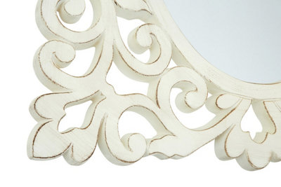 Interiors By Premier White Rococo Wall Mirror With Symmetrical Design,Accent Mirror With Weathered Edges,Oval Mirror For Bedroom