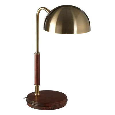 Interiors By Premier Wooden Base Antique Brass Finish Task Lamp, Linear Tube Design Bedside Table Light, Sleek Lamp On A Table