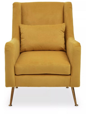 Interiors by Premier Yellow Velvet Armchair for Lounge, Angular Gold Leg Chair with Velvet Upholstery for Living Room, Home