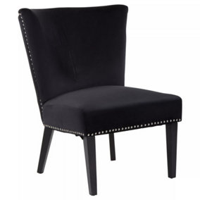 Interiors by Premiers Black Velvet Dining Chair, Dining Room Accent Chair, Velvet Upholstered Wing Chair with Wooden Legs