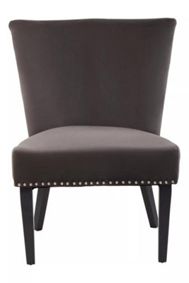 Interiors by Premiers Grey Velvet Dining Chair, Dining Room Accent Chair, Velvet Upholstered Wing Chair with Wooden Legs