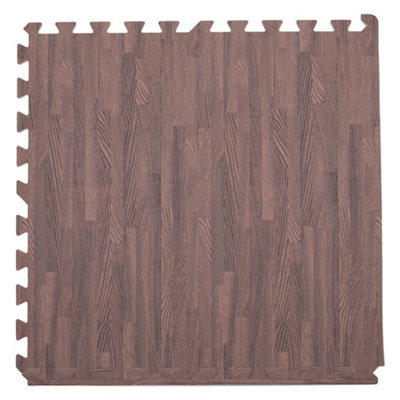 Interlocking EVA Floor Mats Dark Brown Oak Effect60cmx60cm Pack of 36