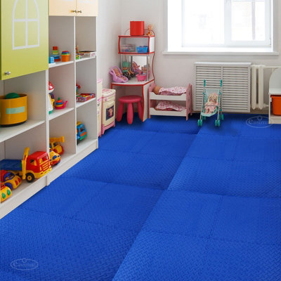 Interlocking EVA Gym Yoga Mats in Blue Anti-Fatigue Soft Foam Exercise Play Floor Tiles - 6