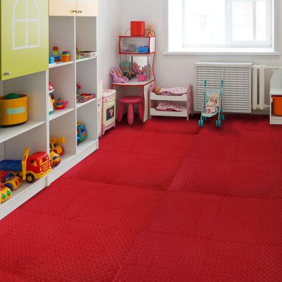 Interlocking Gym Yoga Mats in Red Anti-Fatigue EVA Soft Foam Exercise Play Floor Tiles - 6