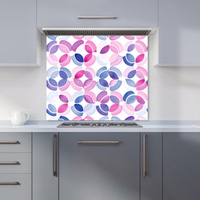 Interlocking Pink Blue Shape Premium Glass Kitchen Splashback W900mm x H750mm