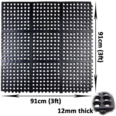 Interlocking Rubber Mat w/ Holes Anti Fatigue Non Slip Wet Room Tile