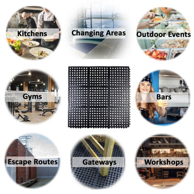 Interlocking Rubber Mat w/ Holes Anti Fatigue Non Slip Wet Room Tile - 4