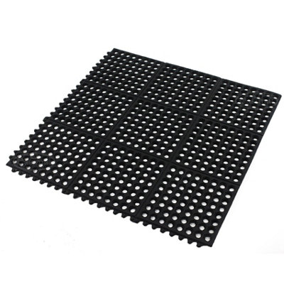 Interlocking Rubber Mat w/ Holes Anti Fatigue Non Slip Wet Room Tile - 9