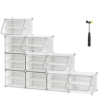 Interlocking Shoe Rack, Plastic Shoe Storage Cabinet, 10-Slot Modular ...