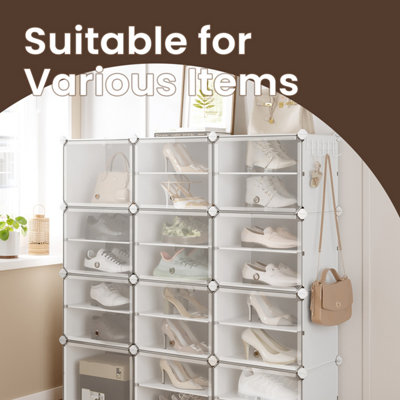 Interlocking Shoe Rack, Plastic Shoe Storage Cabinet, 12-Slot Modular ...