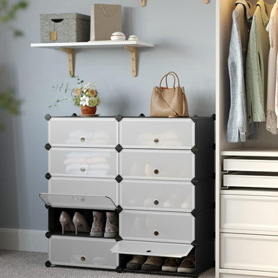 Interlocking Shoe Rack, Rectangular Storage Organiser, 10-Slot Modular ...
