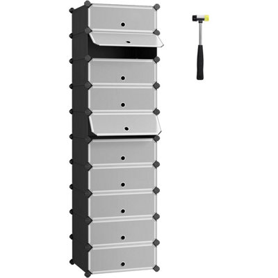 Interlocking Shoe Rack, Rectangular Storage Organiser, 10-Slot Modular DIY Storage Shelf Unit, 40 x 30 x 17 cm for Each Slot