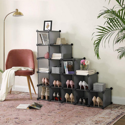 INTERLOCKING SHOE RACK, RECTANGULAR STORAGE ORGANISER, 15-SLOT MODULAR ...