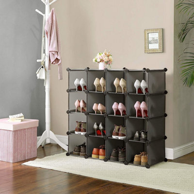 Interlocking Shoe Rack, Rectangular Storage Organiser, 15-Slot Modular ...