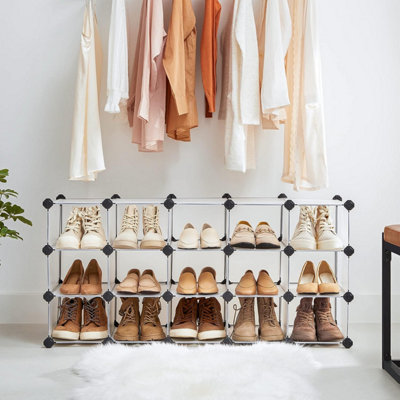 Interlocking Shoe Rack, Rectangular Storage Organiser, 16-Slot Modular ...