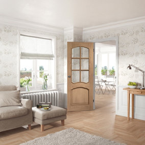 Internal Riviera Oak Clear Bevelled Glass and Raised Mouldings Door 2040 x 926 x 40mm