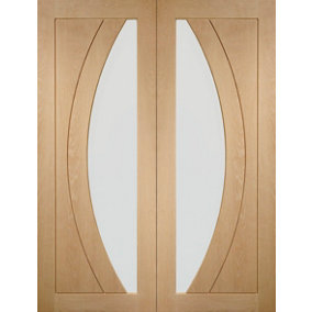 Internal Salerno Pair Oak Clear Flat Glass Door 1981 x 1168 x 40mm (46")