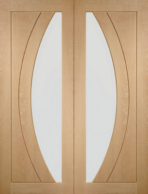 Internal Salerno Pair Oak Clear Flat Glass Door 1981 x 1524 x 40mm (60")