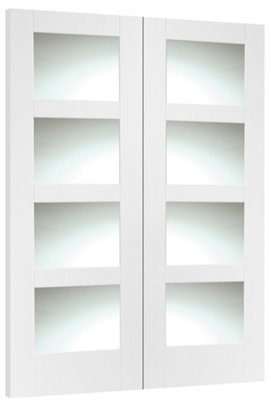 Internal White Primed Shaker Door Pair with Clear Glass - 1981 x 1220 x 40mm (48")