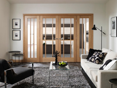 Internal Worcester Pair Oak Clear Flat Glass Door 1981 x 1168 x 40mm (46")