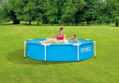 Intex 8ft Round Family Swimming Pool Metal Frame Garden Patio