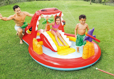 INTEX DINO PLAY CENTRE SWIMMING POOL PADDLING SLIDE SPRAYER KIDS SUMMER FUN GARDEN