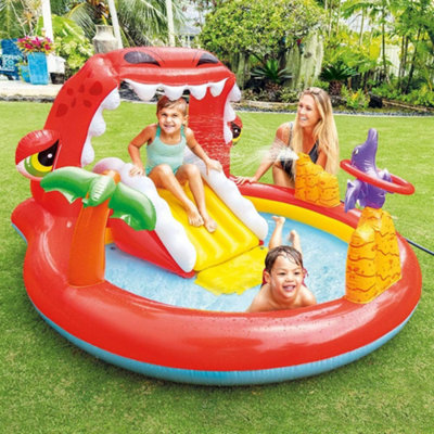 INTEX DINO PLAY CENTRE SWIMMING POOL PADDLING SLIDE SPRAYER KIDS SUMMER FUN GARDEN
