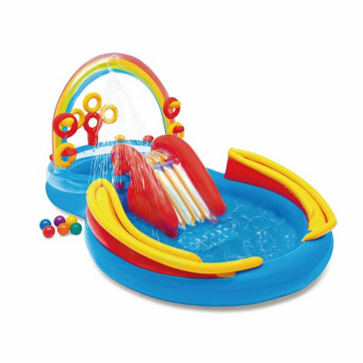 Intex Rainbow Ring Play Center Inflatable Kids Pool Waterslide Sprayer ...