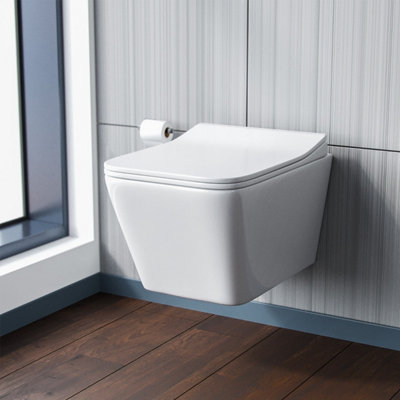 Inton Rimless Wall Hung Toilet Pan + Soft Close Toilet Seat DIY at B&Q