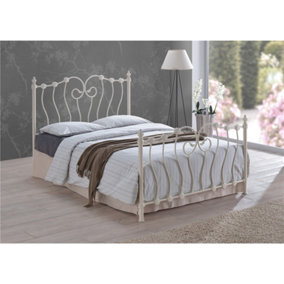 Intricate Weave Ivory Metal Bed Frame - King Size 5ft