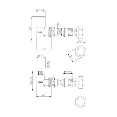 Invena 1/2 Inch Angled Chrome Radiator Valves Set Pack Inlet + Lockshield