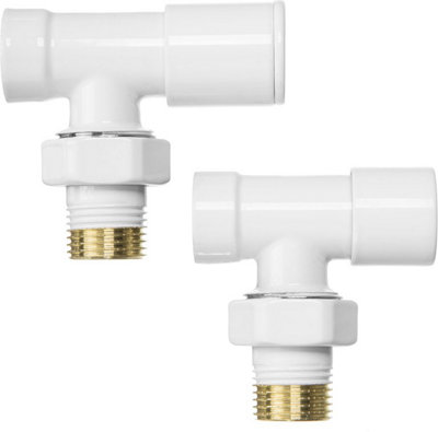 Invena 1/2 Inch Angled White Radiator Valves Set Pack Inlet + Lockshield