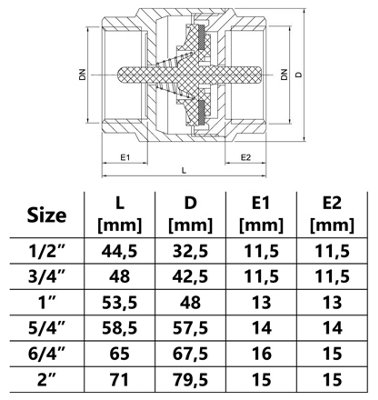 Invena 1/2 Inch Non-Return Check Valve Female Brass With Plastic Insert - 3