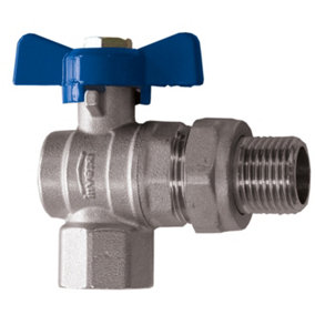 Invena 1/2 Inch Water Angled Ball Valve with Butterfly Handle Female x Male
