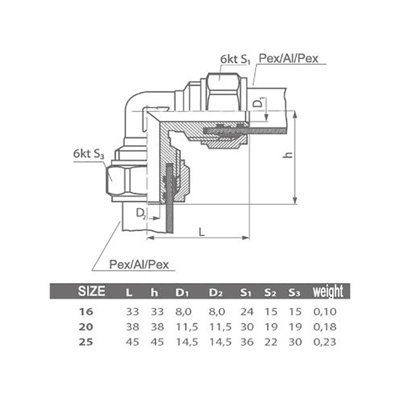 PEX-AL-PEX 16mm x 1/2 Male BSP Compression Fittings Elbow Pipe