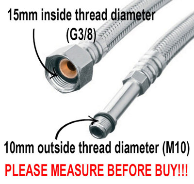 Invena 30cm 3/8 x M10 Flexi Flexible Kitchen Basin MonoBloc Tap Connector Hose Pipe