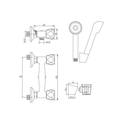 Invena Bathroom Wall Mounted Chrome Plated Brass Mixer Shower Handle