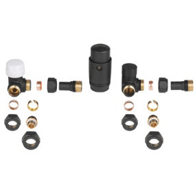 Invena Black Axial Thermostatic Angled Set Heater PEX/Copper Radiator Connection