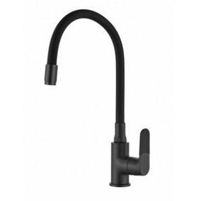Invena Black Elastic Spout Shape Memory Kitchen Mixer Tap Tall Inox Single Lever Faucet