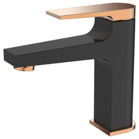 Invena Black/Rose Gold Brass Bathroom Basin Faucet Mixer Tap + Click-Clack Plug