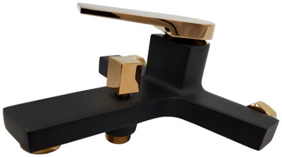 Invena Black/Rose Gold Brass Bathroom Bath Faucet Mixer Wall Mounted Bathtub Tap