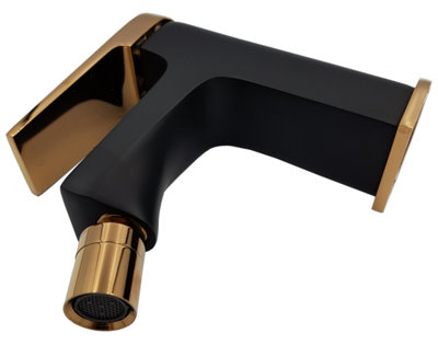 Invena Black/Rose Gold Brass Bathroom Bidet Faucet Mixer Tap + Click-Clack Plug