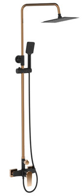 Invena Black/Rose Gold Brass Bathroom Shower Column Set Handshower Square Rainfall