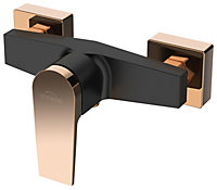 Invena Black/Rose Gold Brass Bathroom Shower Faucet Single Lever Wall Mounted Mixer Tap