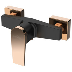Invena Black/Rose Gold Brass Bathroom Shower Faucet Single Lever Wall Mounted Mixer Tap