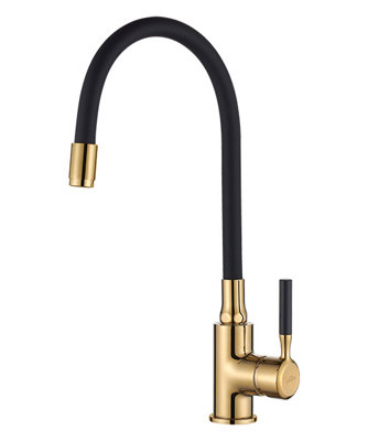 Invena Black/Rose Gold Brass Flexible Spout Kitchen Mixer Tap Tall Elegant Faucet