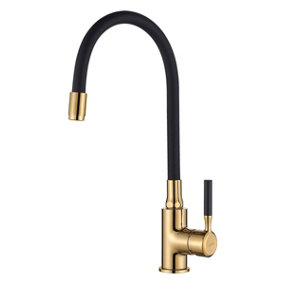 Invena Black/Rose Gold Brass Flexible Spout Kitchen Mixer Tap Tall Elegant Faucet